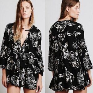 Free People Floral Keyhole Neck Hi Low Oversized Swing Tunic Dress